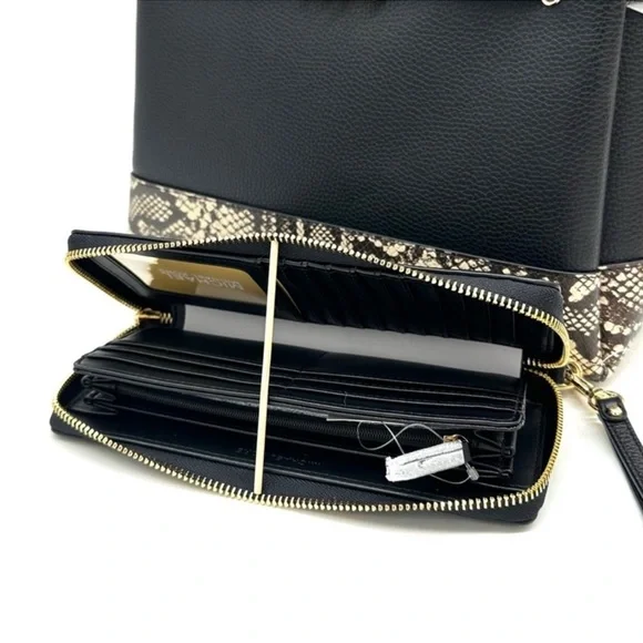 Michael Kors Large Reed Satchel Crossbody Bag & Large Continental Wallet Black